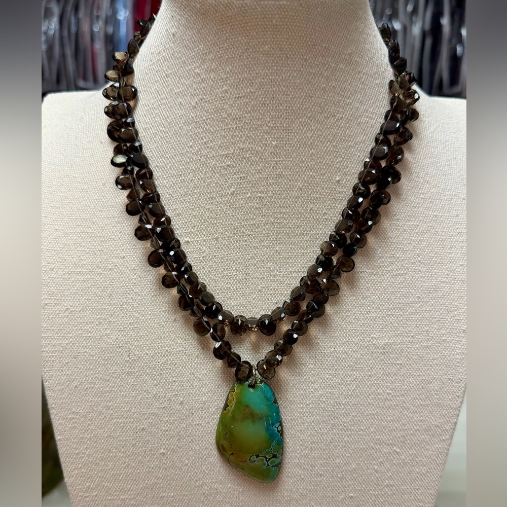 Smoky Quartz & Royston Turquoise Statement Necklace | Artisan Boho